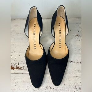 Walter Steiger Black Pointed Toe D’Orsay Stiletto Heels Italy 8.5B